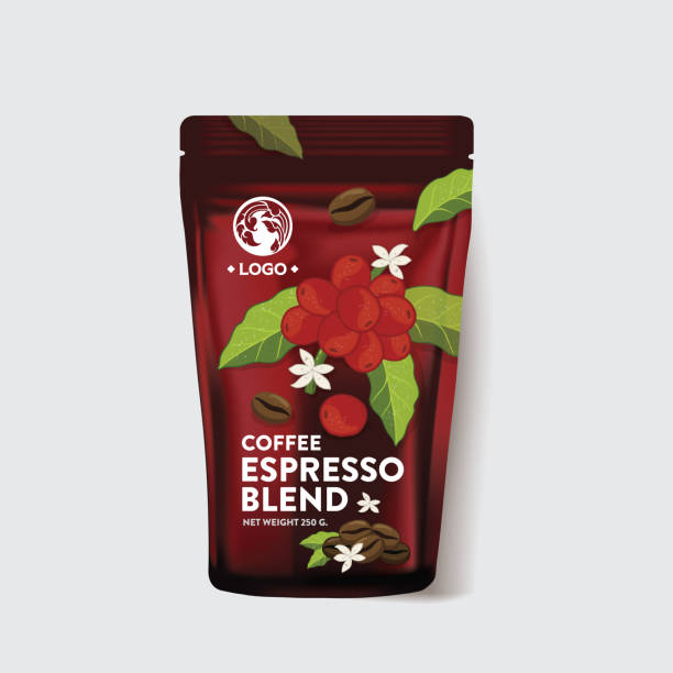 ilustraciones, imágenes clip art, dibujos animados e iconos de stock de bolsa de café embalaje diseño mockup plantilla vector ilustración - menu bean brown caffeine