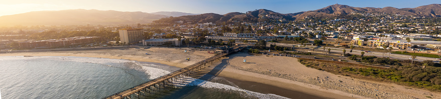 Aerial view of the public San Buenaventura Pier in Ventura, California.