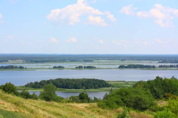istock view of a wide river with green islands 1264610983