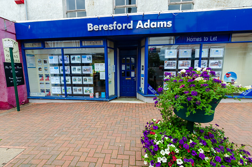 Prestatyn, UK: Jul 06, 2020: Beresford Adams are a regional estate agent with branches in North Wales and Chester. This is their Prestatyn branch.