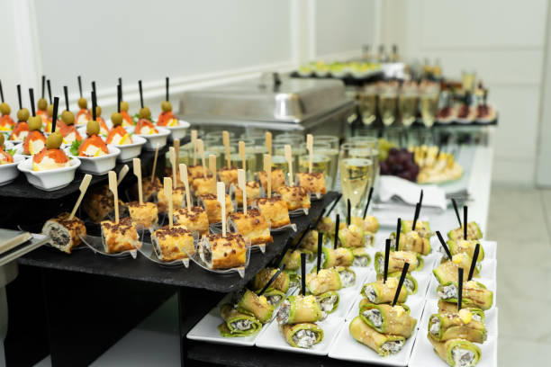 istock Festive buffet table with many snacks and appetizers. 1264619577