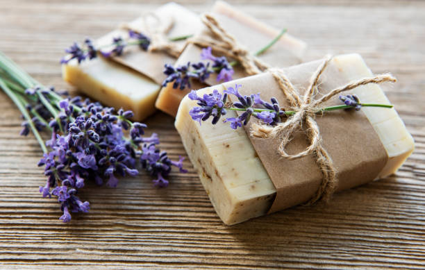 istock Bars of handmade soap with lavender 1264623045