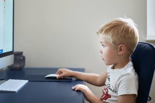 istock Child concentrated with computer at home 1264624699