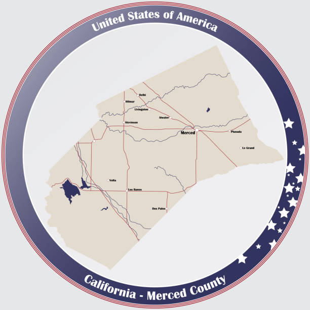 ilustrações, clipart, desenhos animados e ícones de mapa do condado de merced na califórnia - merced county