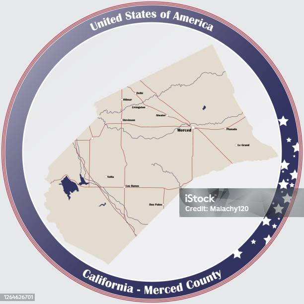Merced County Sign Map Of Merced County In California Stock Illustration - Download Image ...