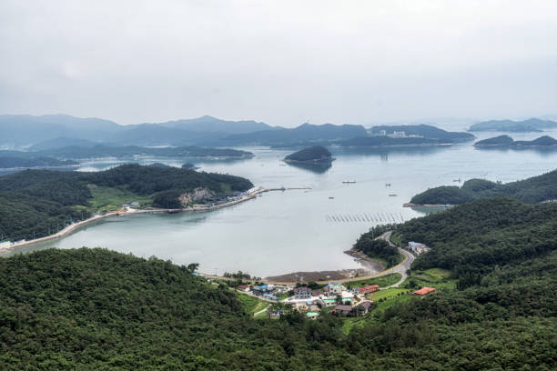 The view of Jindo and Jeopdo Island taken from Jeopdo wellbeing hiking trail. Jindo Island, South Korea