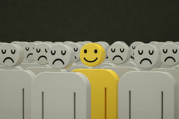 istock Happy and Sad Face People, Standing out from the crowd concept 1264629231