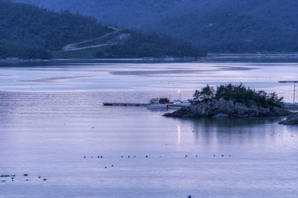 coucher du soleil de côte d’île de jindo - île de jindo photos photos et images de collection
