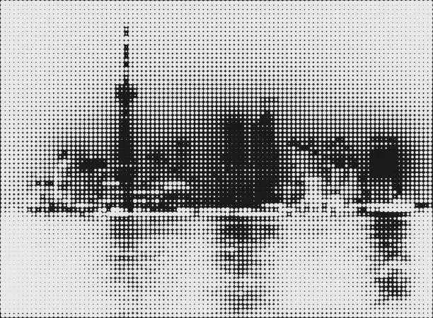 Vector illustration of Shanghai city,Half tone Dots backgrounds