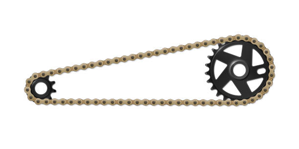 istock Drivetrain bicycle BMX. Black sprocket, cogwheel and brown chain 1264631955