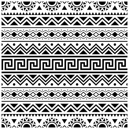 Stripe Ethnic Aztec Pattern design. Tribal ethnic seamless pattern Illustration vector in black and white color