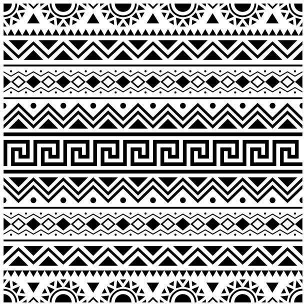 Stripe Ethnic Aztec Pattern design. Tribal ethnic seamless pattern Stripe Ethnic Aztec Pattern design. Tribal ethnic seamless pattern Illustration vector in black and white color mayan stock illustrations