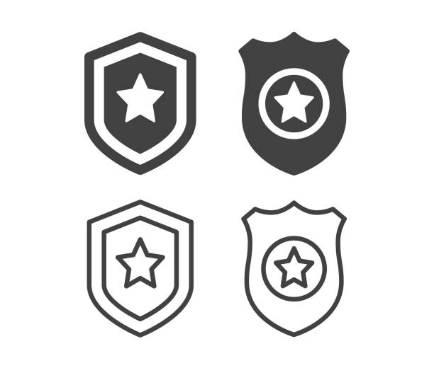 полицейский значок - иллюстрационной иконки - sheriff star badge vector stock illustrations