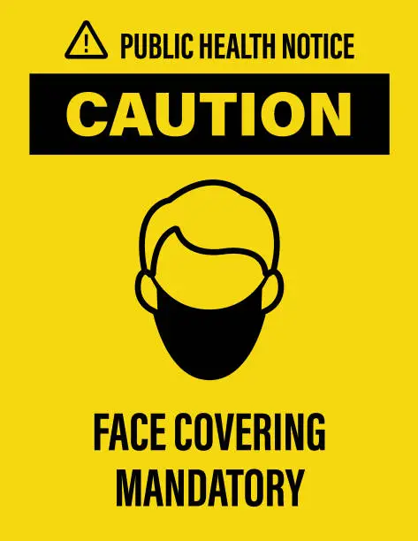 Vector illustration of CAUTION : Face Covering Mandatory