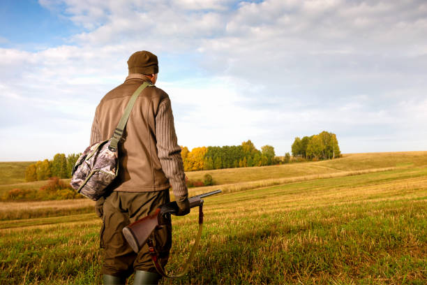 istock Hunter with a gun hunting in autumn season. 1264638041