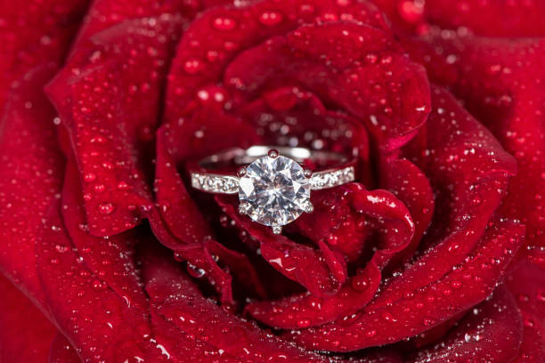 A close-up of a diamond wedding ring.