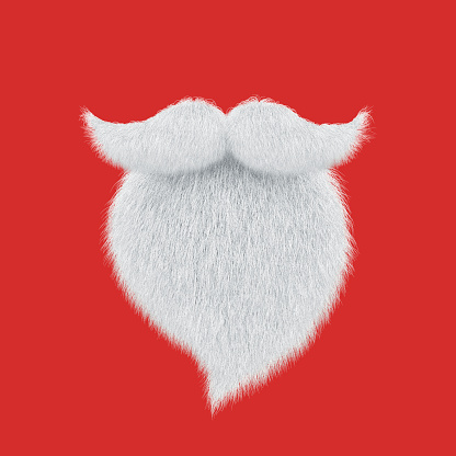 Santa Claus beard and mustache isolated on red. Christmas greeting card. 3D rendering