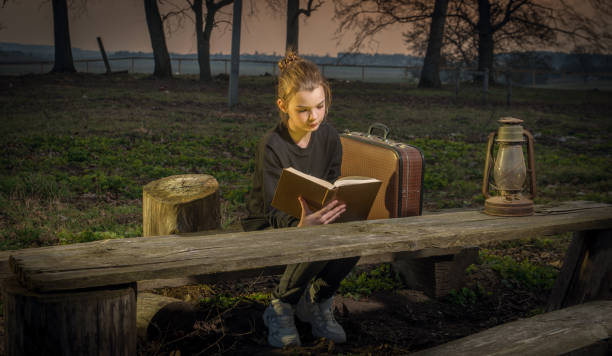 istock A girl reads a book at sunset. 1264648065