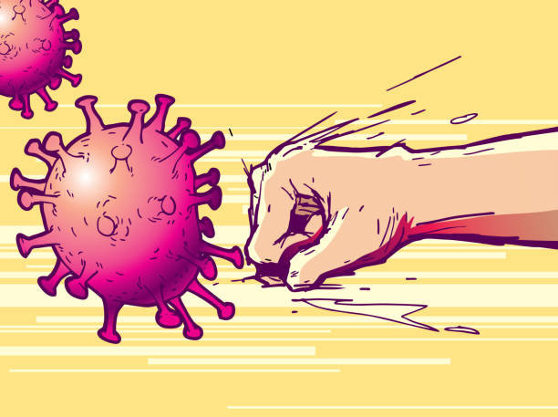 ilustrações de stock, clip art, desenhos animados e ícones de hand punch fighting a virus, novel coronavirus, covid-19, vector illustration. - china covid