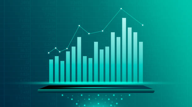 istock Tablet on industrial network with holographic graphs and stock market statistics. Stock market, economic graph with diagrams, business and financial concepts and reports, abstract technology. 1264660057