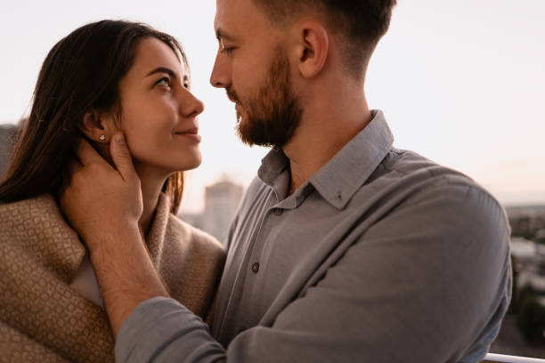 istock Close up portrait inloved couple hugging each other 1264662885