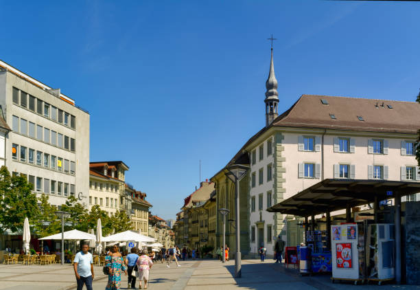 Freiburg (Fribourg), Switzerland - September 3, 2019: Georges-Python Square View of crowded Georges-Python Square in warm working day. fribourg city switzerland stock pictures, royalty-free photos & images