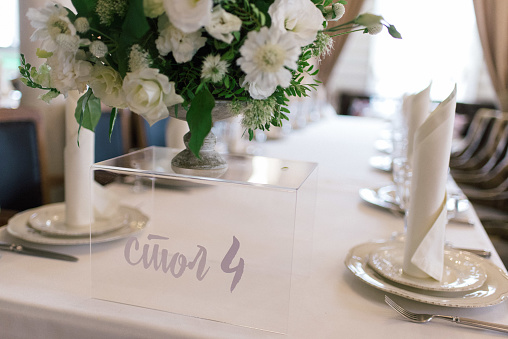wedding flower arrangement on the table