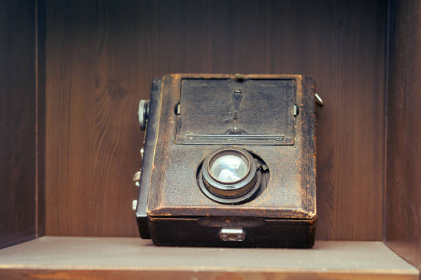 istock Vintage camera in a leather case, close-up 1264671338
