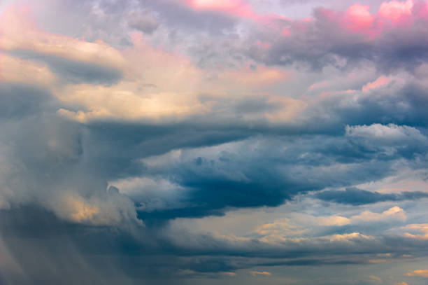 istock Natural sky composition. Dark ominous colorful storm rain clouds. Dramatic sky. Overcast stormy cloudscape. Thunderstorm. Element of apocalypse design. Toned. 1264676826