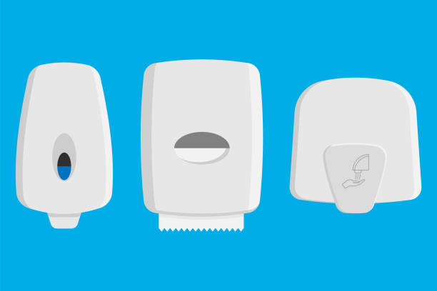 Set of dispensers paper towel, dispensers soap and hand dryer. Vector illustration. Set of dispensers paper towel, dispensers soap and hand dryer. Vector illustration. Eps 10. hand water pump stock illustrations