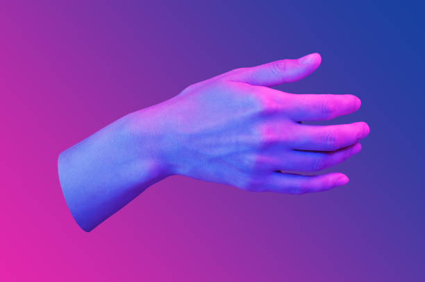 istock Hand in a pop art collage style in neon bold colors. Modern psychedelic creative element with human palm for posters, banners, wallpaper. Copy space for text. Magazine style template. Zine culture. 1264678268