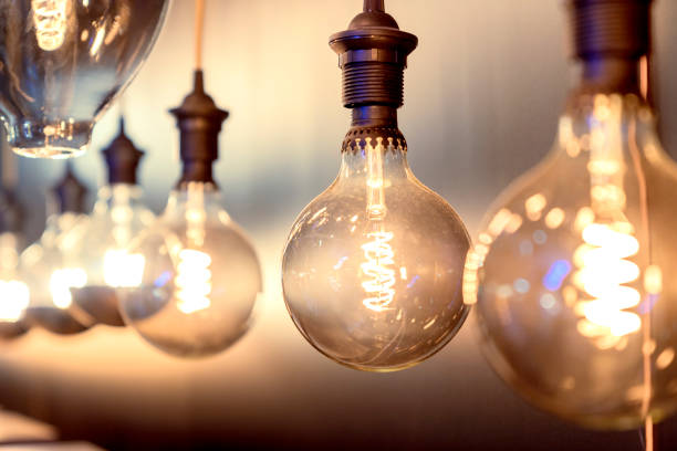 close up modern pendant light with vintage light bulb