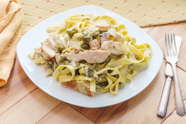 istock Grilled Chicken Piccata Fettuccine 1264686407