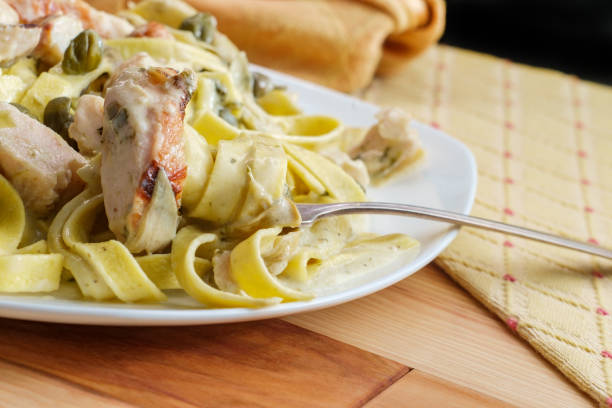 istock Grilled Chicken Piccata Fettuccine 1264686425