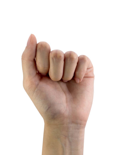 istock White woman's left hand fist isolated on a white background with clipping path 1264687468