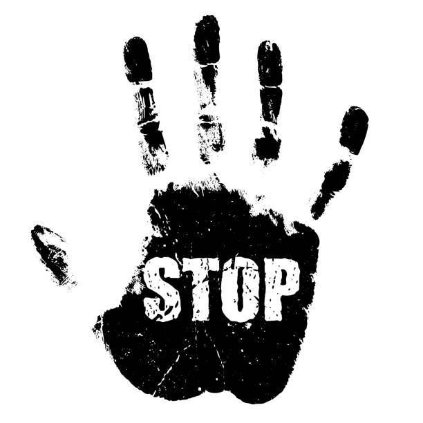 grunge handdruck, stoppschild - stop stock-grafiken, -clipart, -cartoons und -symbole