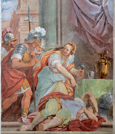 Acireale -  The fresco of Jael and Sisera in church Chiesa di San Camillo by Pietro Paolo Vasta (1745 - 1750).