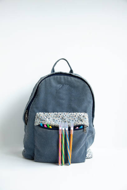istock School bag with colored pens on the white background 1264694711