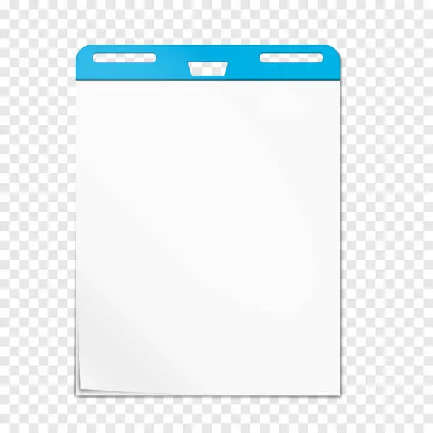 Vector illustration of Easel pad on transparent background, vector mockup. Flipchart sticky blank white paper block, realistic mock-up