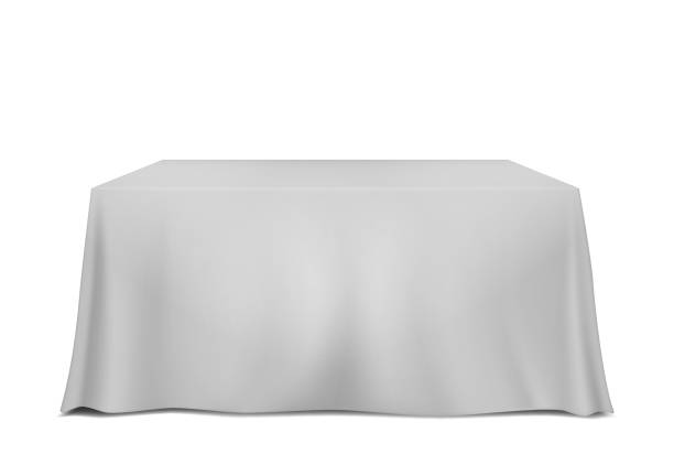 stockillustraties, clipart, cartoons en iconen met tabel bedekt met leeg tafelkleed geïsoleerd op witte achtergrond, vectorsjabloon - table cloth