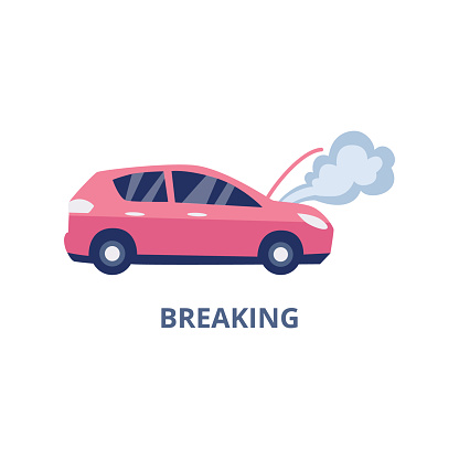 Symbol of auto breaking case of car insurance policy, flat vector illustration isolated on white background. Ð¡overing the cost of repairing broken car with insurance.