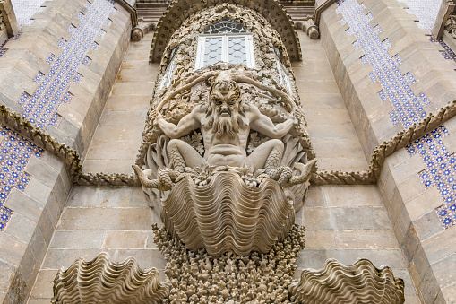 Close up  on gargoyle on Pena Palace in Sintra, Portugal.