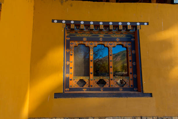 Bhutanese art work in the windows