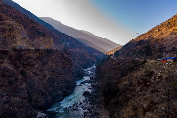 istock Deep valley in the mountains at dawn 1264700474