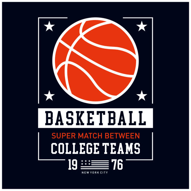 ilustrações de stock, clip art, desenhos animados e ícones de basketball college team match,sport typography, t-shirt graphics - retro revival basketball american culture sport