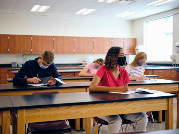istock High School Students In Classroom Wearing Protective Face Mask 1264705433