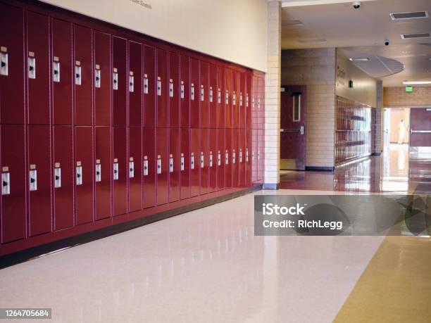 Empty High School Hallway Stock Photo - Download Image Now - School Building, Education, Corridor