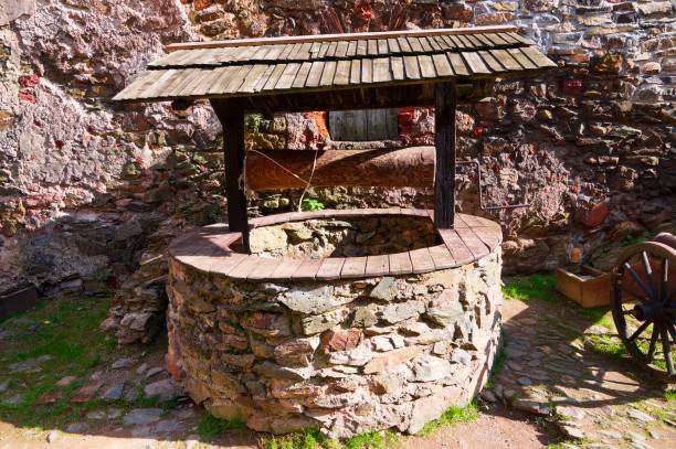istock An old stone well, forged in a rock, in a medieval castle. 1264707802
