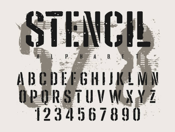 Stencil font 008 Stencil alphabet with grunge texture effect. Rough imprint stencil-plate font in military style. Vectors stencil stock illustrations