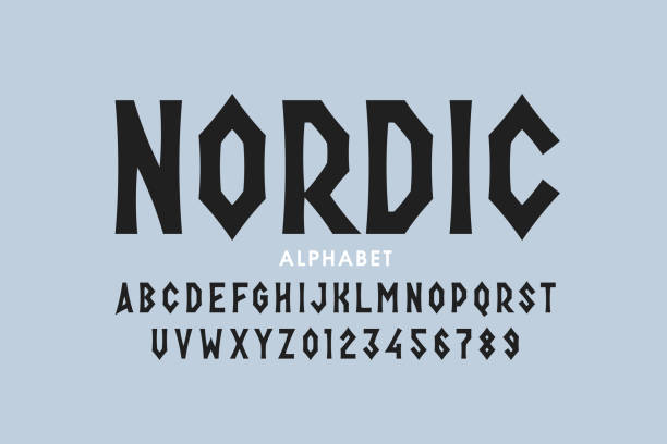 Nordic style font Nordic style font design, alphabet letters and numbers scandinavian culture stock illustrations